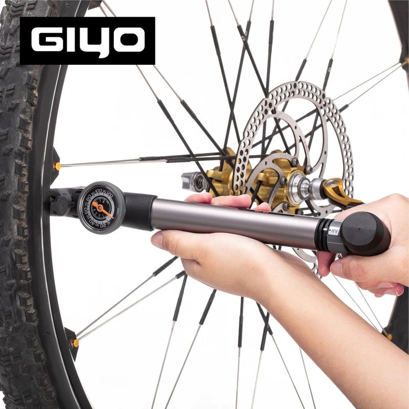 Giyo Mini Bike Pump with Gauge 2 Stage HP/HV 120 PSI Schrader & Presta Bike Tire Pump | Easy Inflation for Road & MTB | Frame Mount Included | Taiwan Made (GP-993) - Image 5